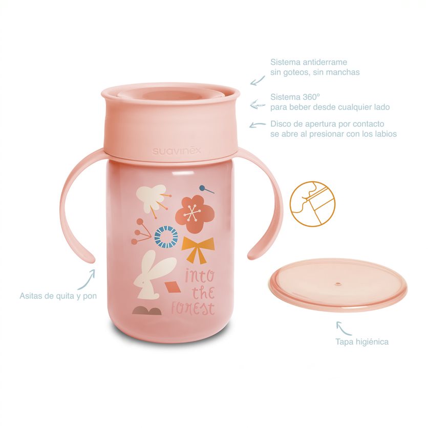 98087-VASO ANTIDERRAME 360º 340 ML +12M SUAVINEX FOREST ROSA(3-0)-2